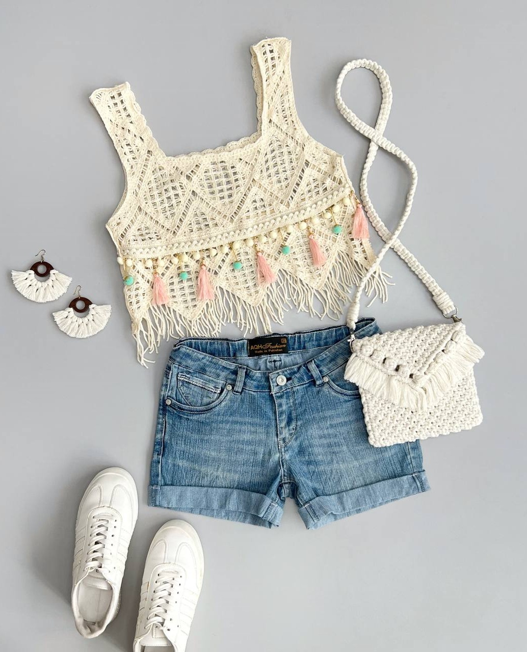 کراپ قلاب بافی منگوله دار کد 3363