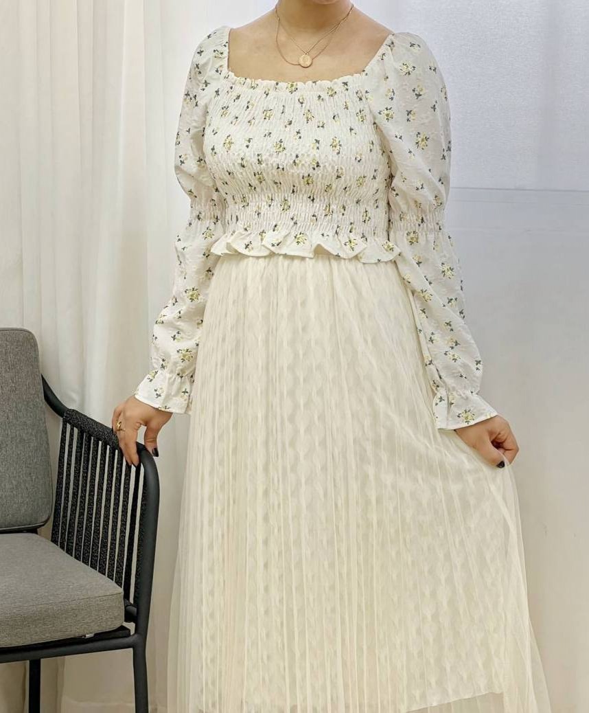 شومیز آستین پف گل ریز کد 3371