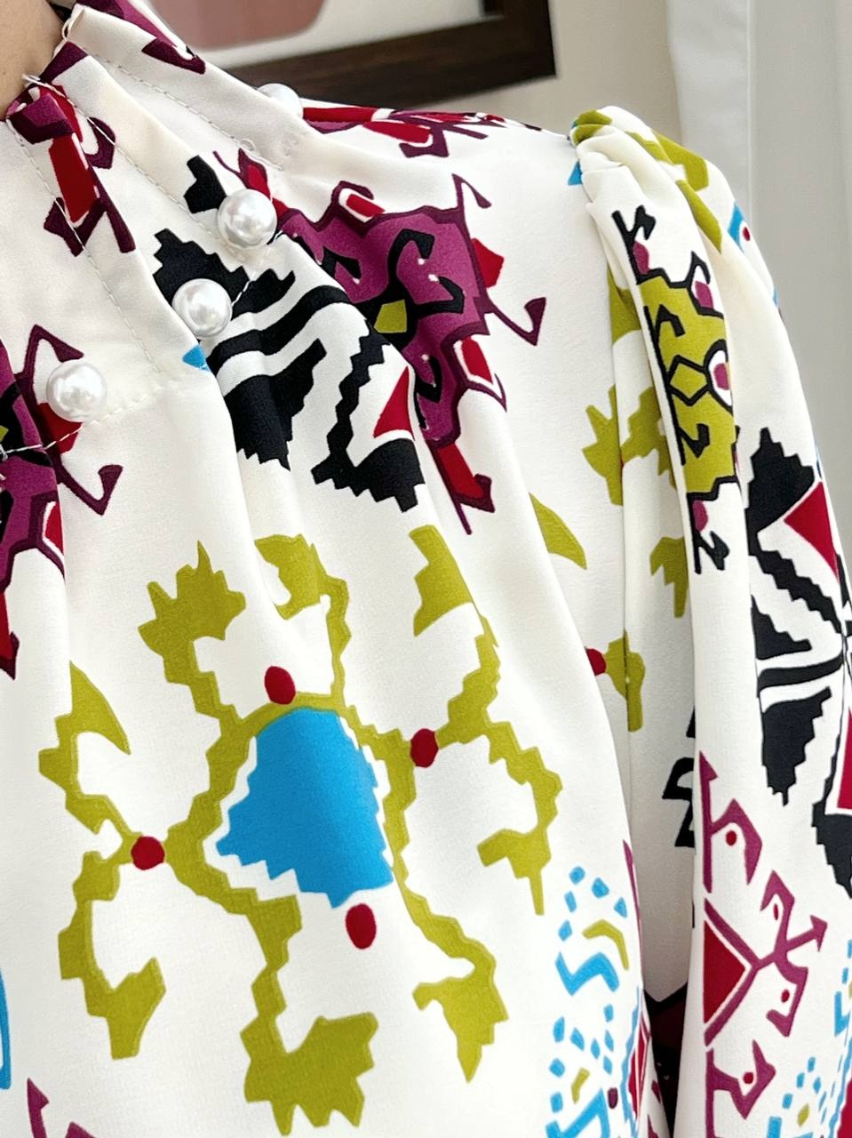 شومیز یقه مروارید سنتی کد 3372