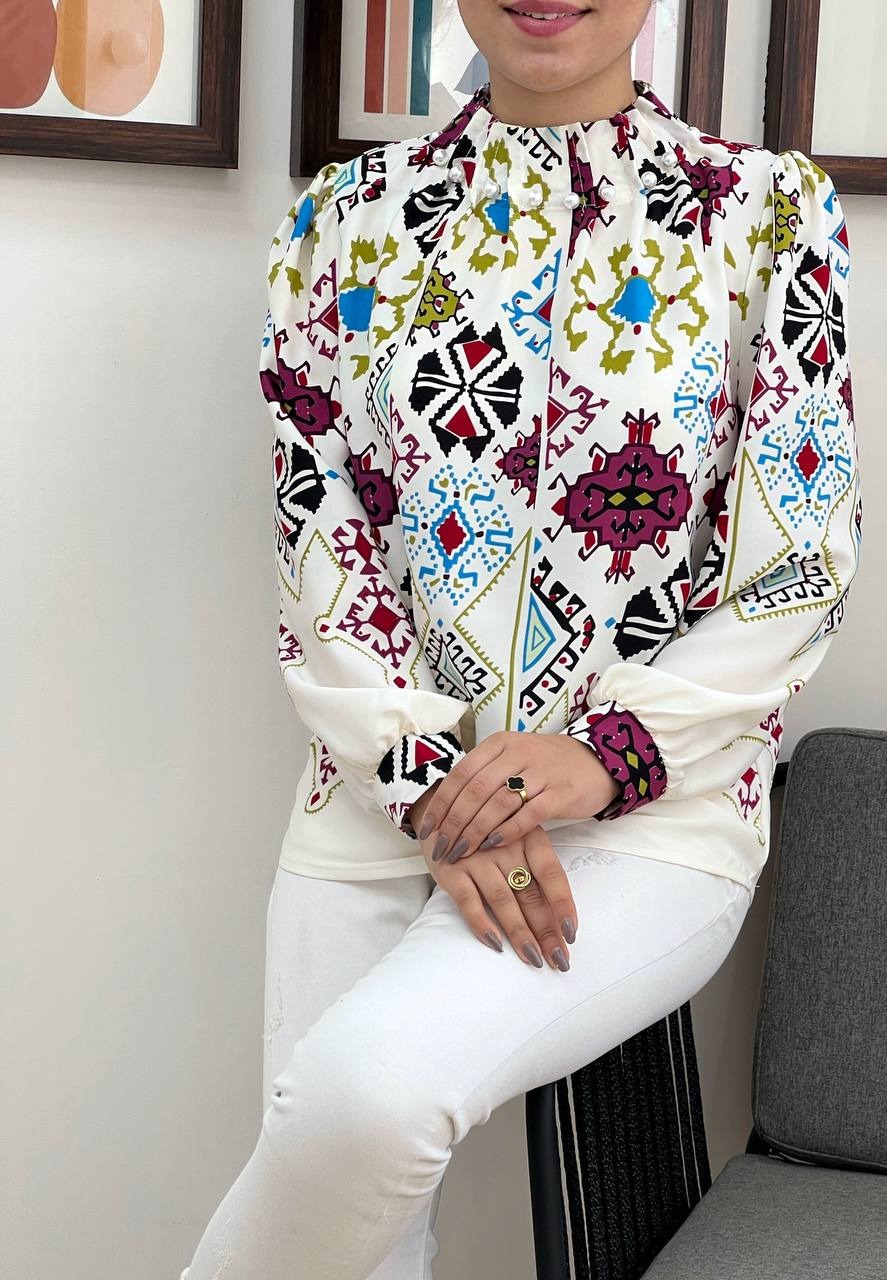 شومیز یقه مروارید سنتی کد 3372