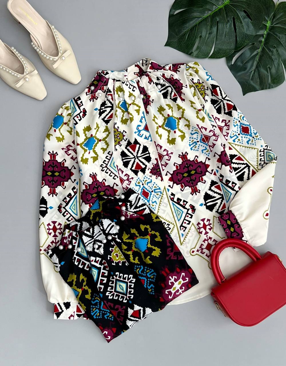 شومیز یقه مروارید سنتی کد 3372