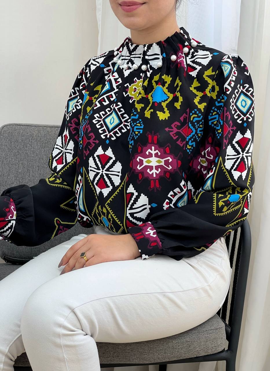 شومیز یقه مروارید سنتی کد 3372