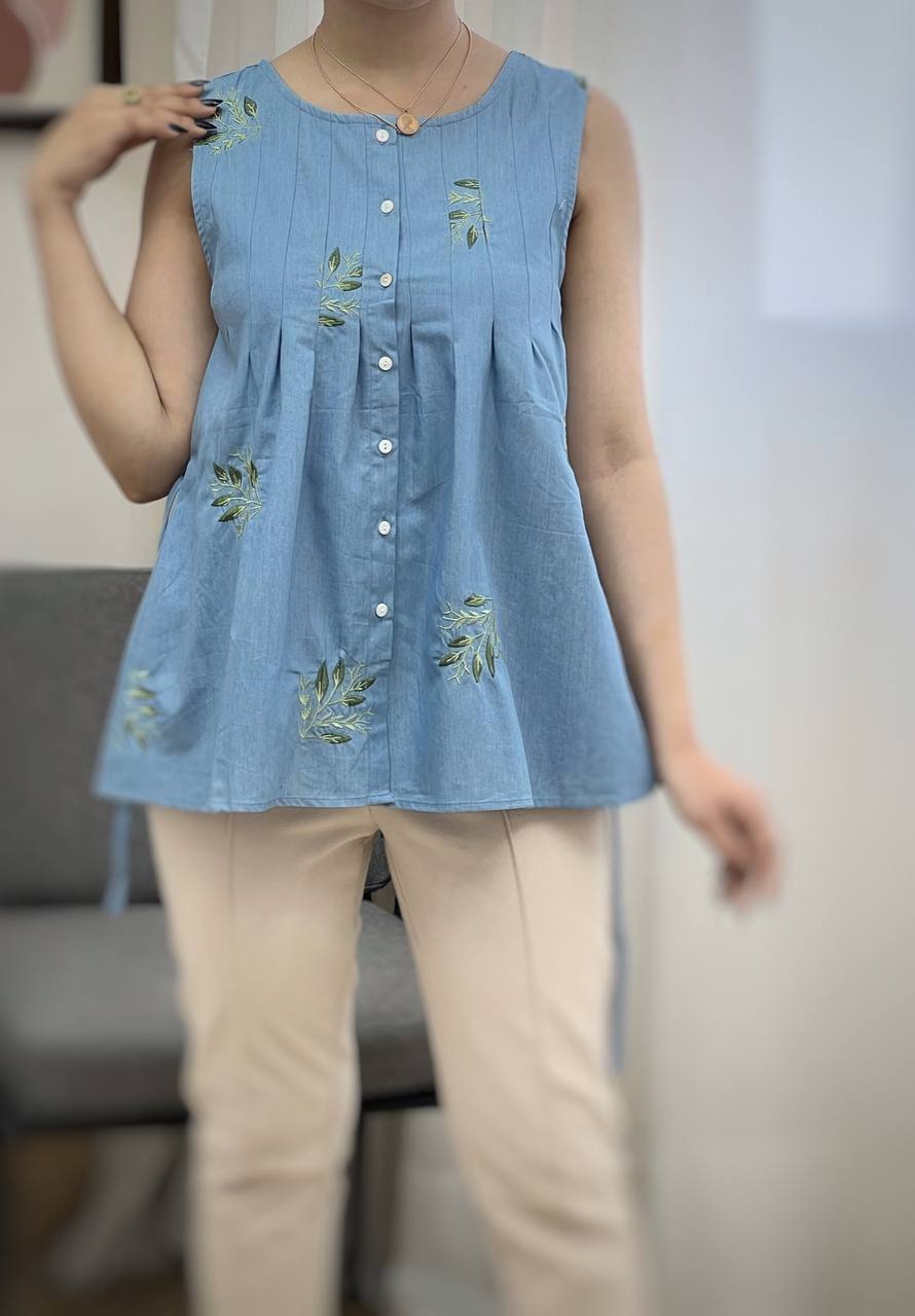 تاپ جین کاغذی گلدوزی شده کد 3374