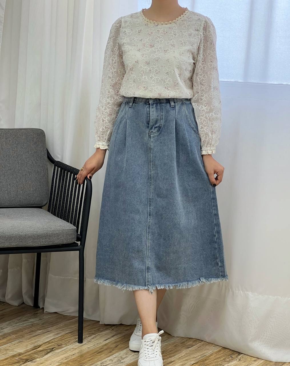 دامن جین پیلی دار کد 3375