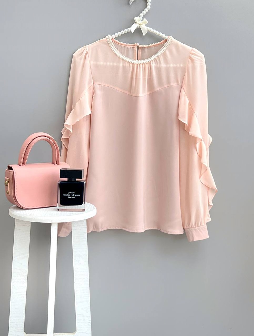 شومیز یقه مروارید آستین چین کد3377