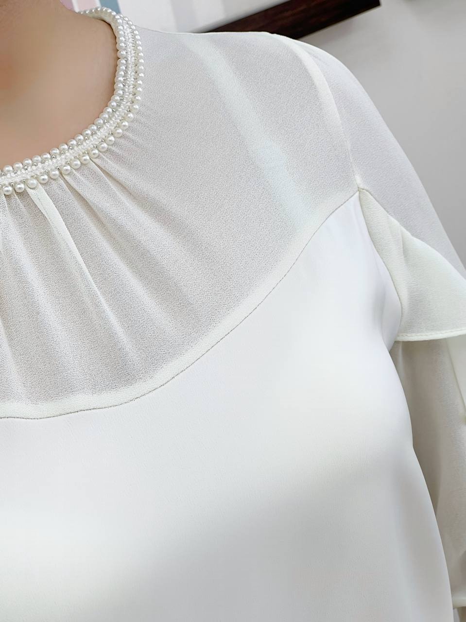 شومیز یقه مروارید آستین چین کد3377