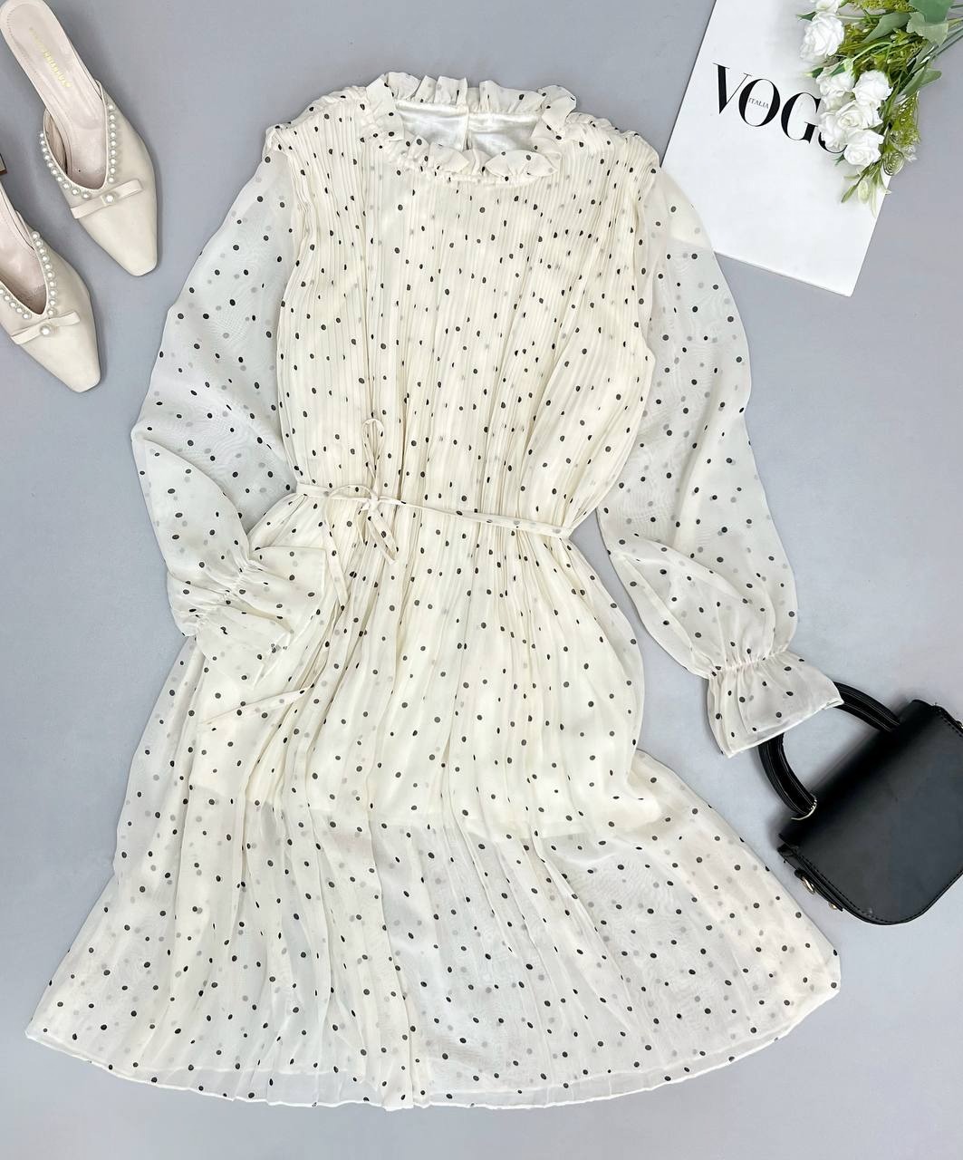 پیراهن خالخالی پلیسه کد 3383