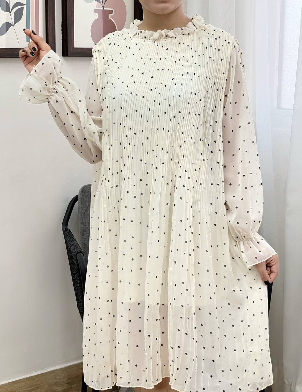 پیراهن خالخالی پلیسه کد 3383