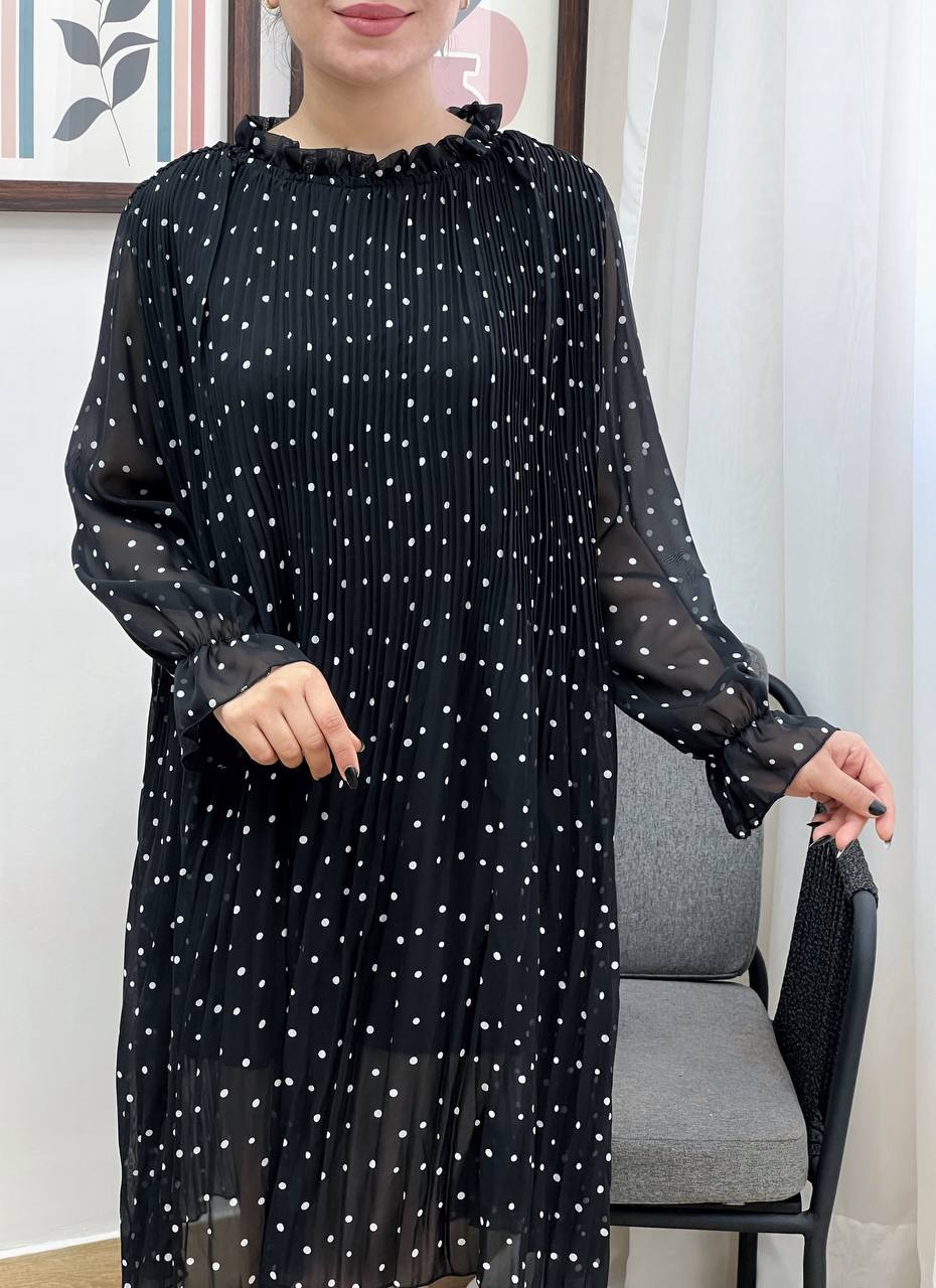 پیراهن خالخالی پلیسه کد 3383