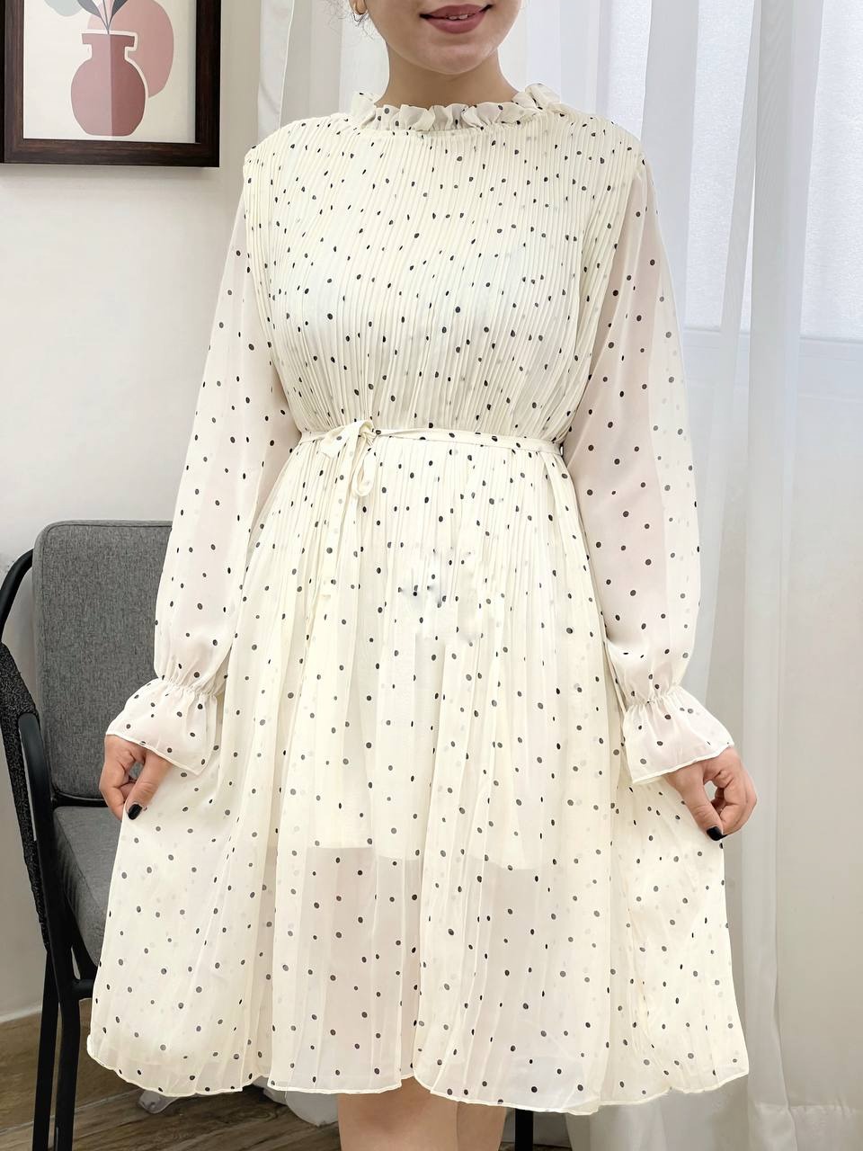 پیراهن خالخالی پلیسه کد 3383