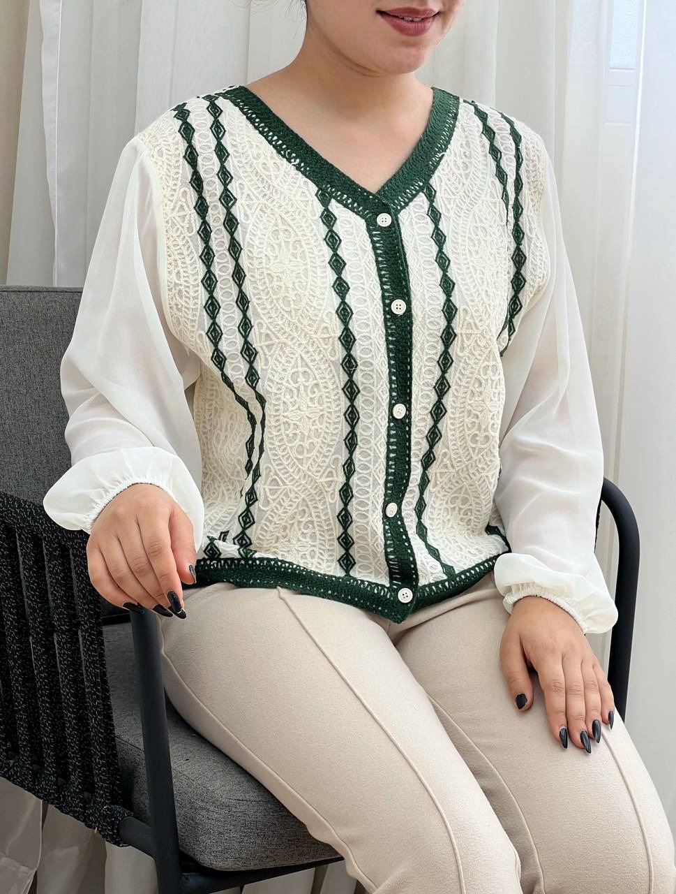 شومیز تمام گلدوزی و قلاب بافی کد 3387