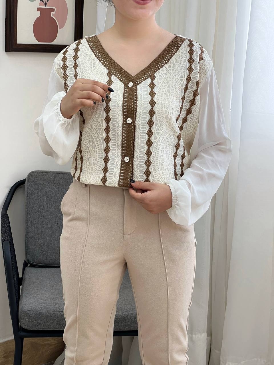 شومیز تمام گلدوزی و قلاب بافی کد 3387