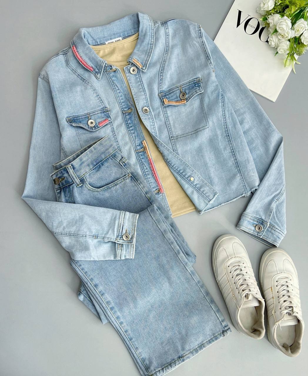 کت جین دوخت رنگی کد 3395