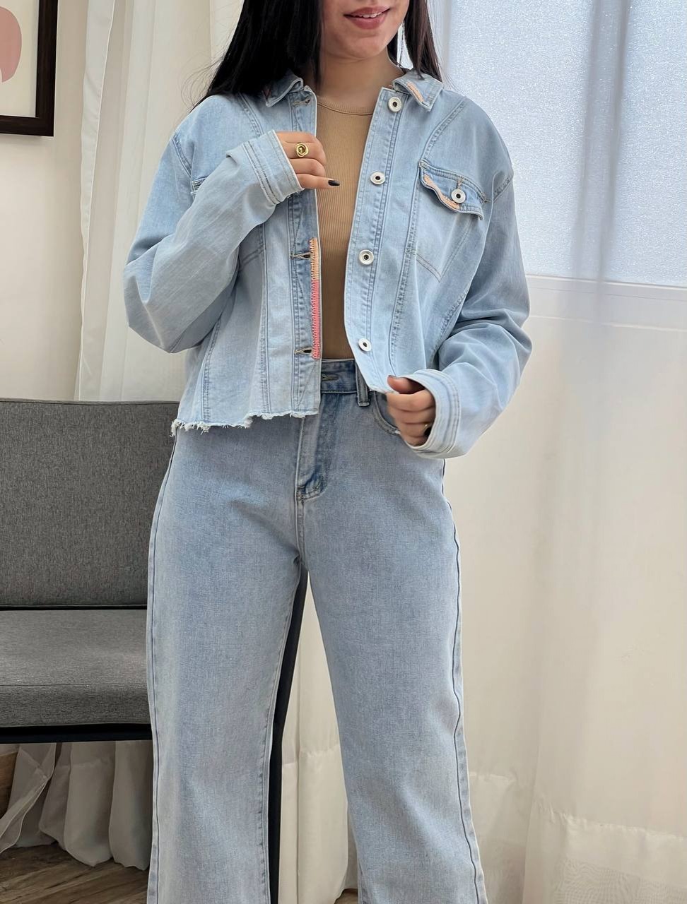 کت جین دوخت رنگی کد 3395