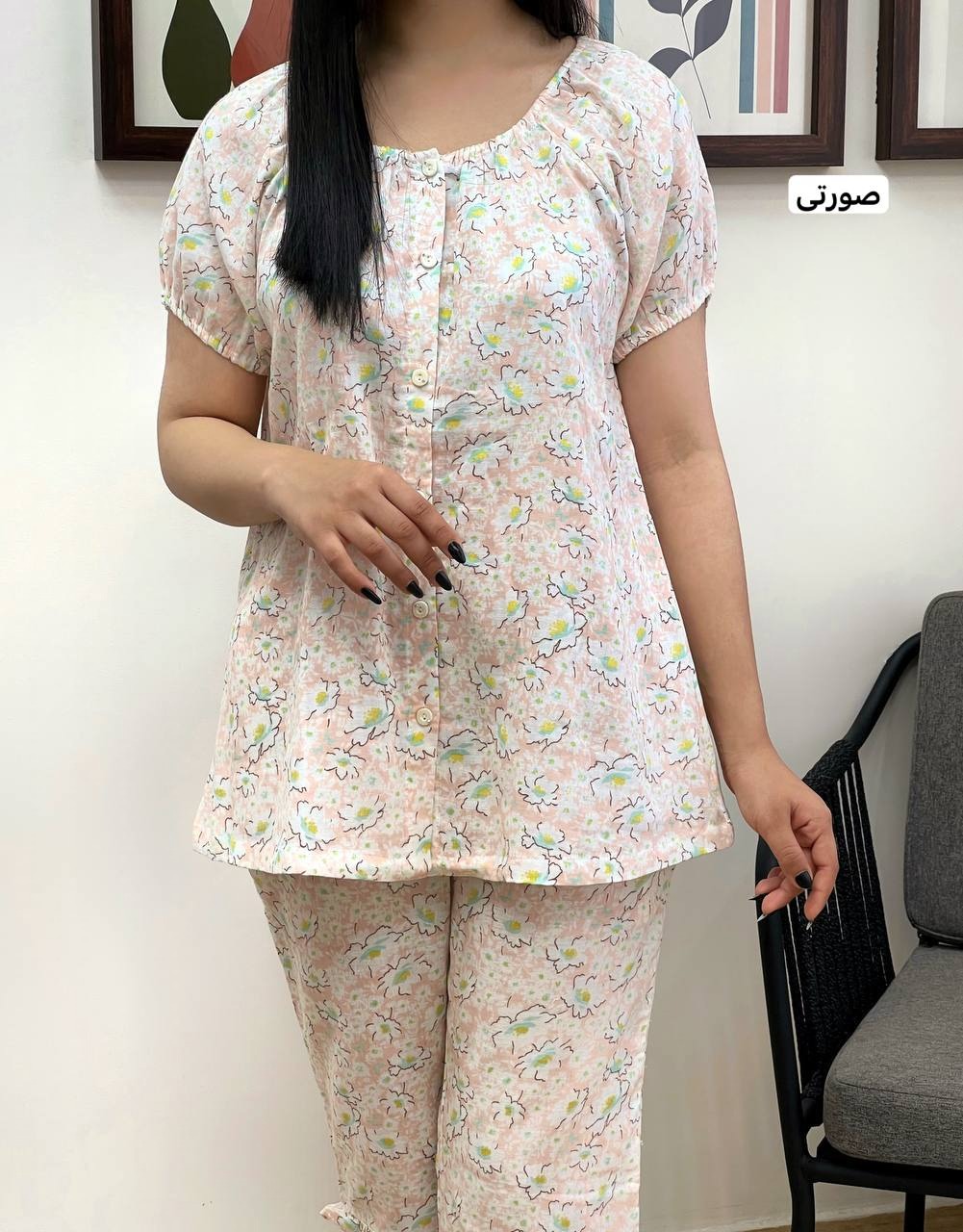 ست بلوز و شلوارک گل ریز کد 3396