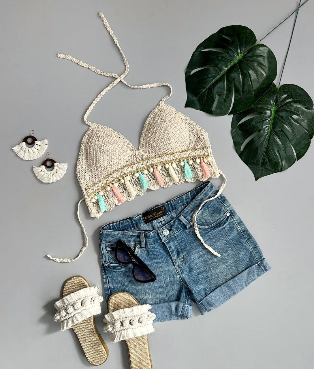 نیم تنه قلاب بافی دو رنگ کد 3397