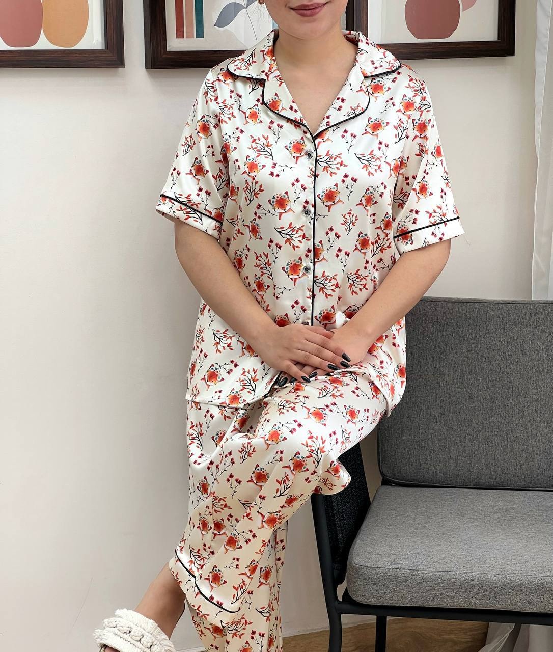 ست پیراهن و شلوار ساتن کد 3400