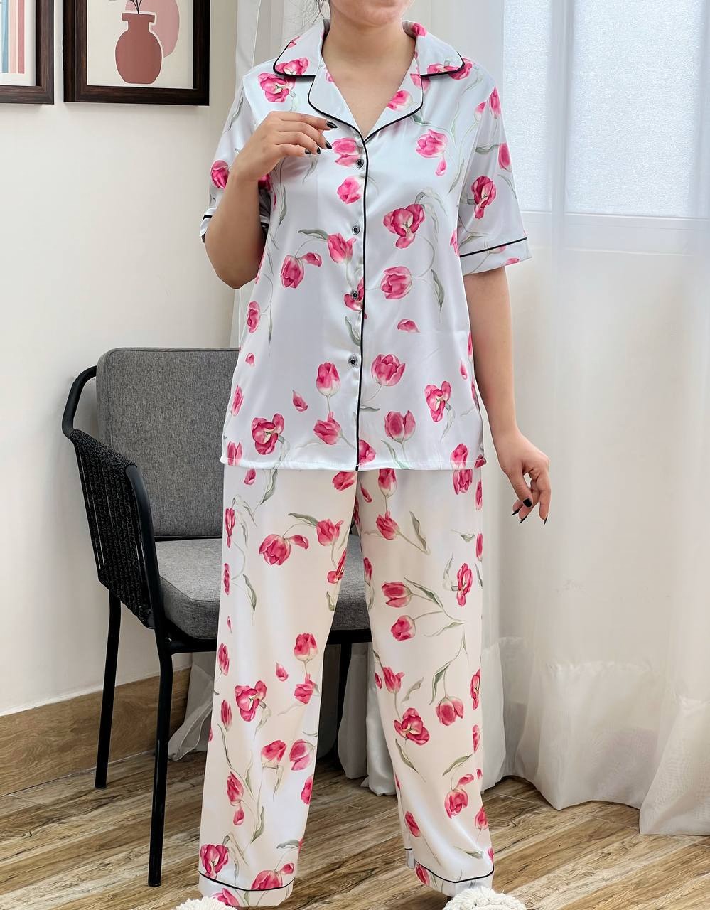 ست پیراهن و شلوار ساتن کد 3400