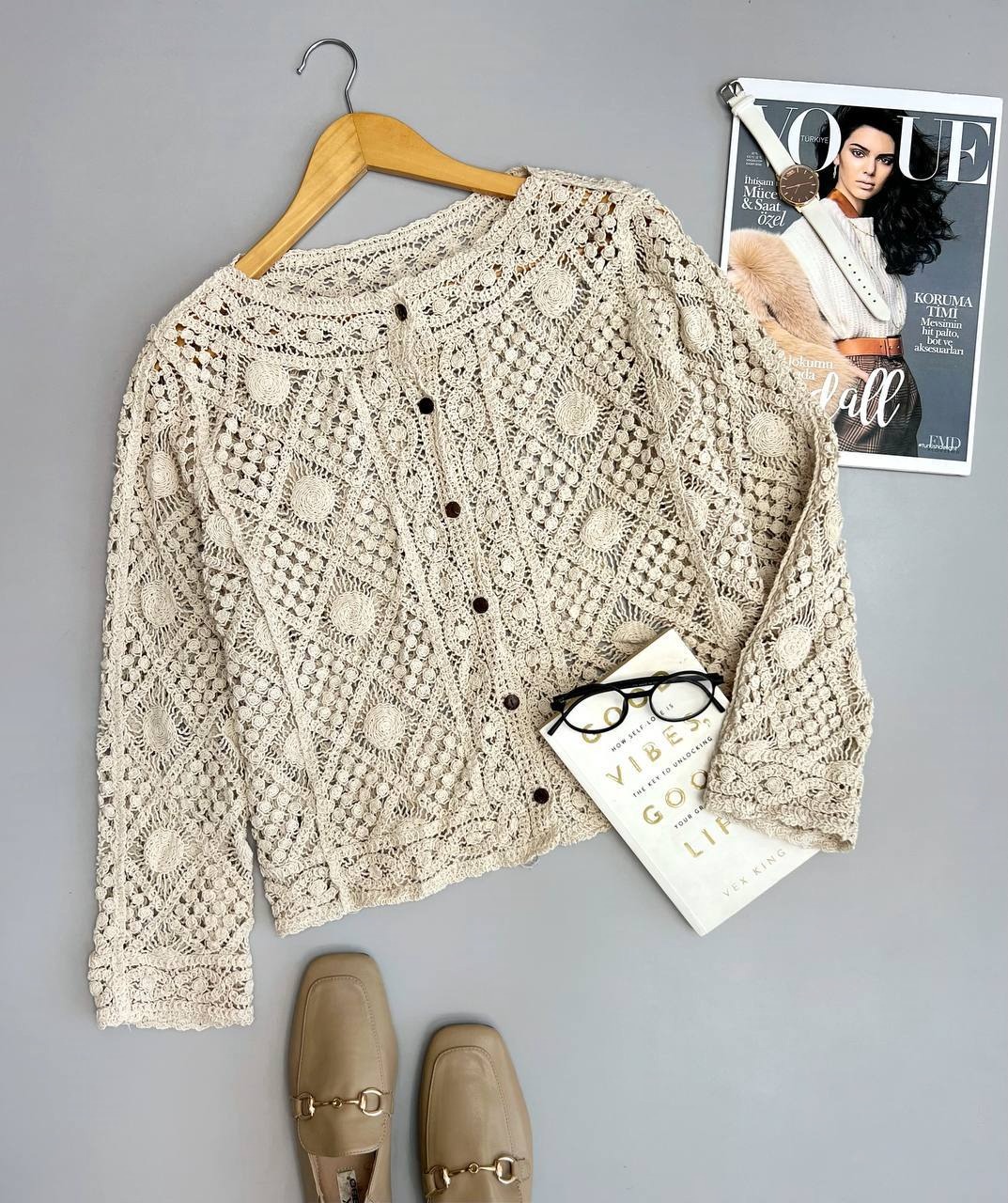 شومیز قلاب بافی جلو دکمه کد 3401