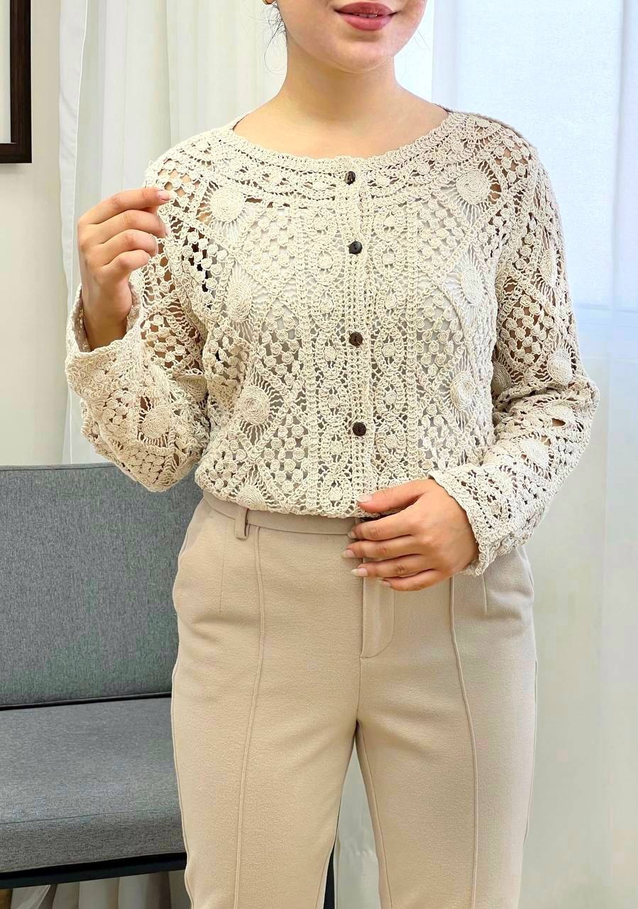 شومیز قلاب بافی جلو دکمه کد 3401