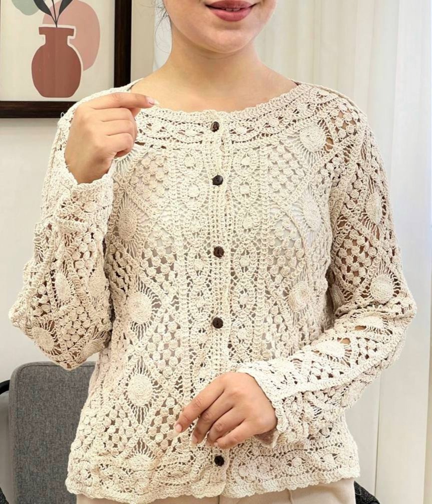 شومیز قلاب بافی جلو دکمه کد 3401