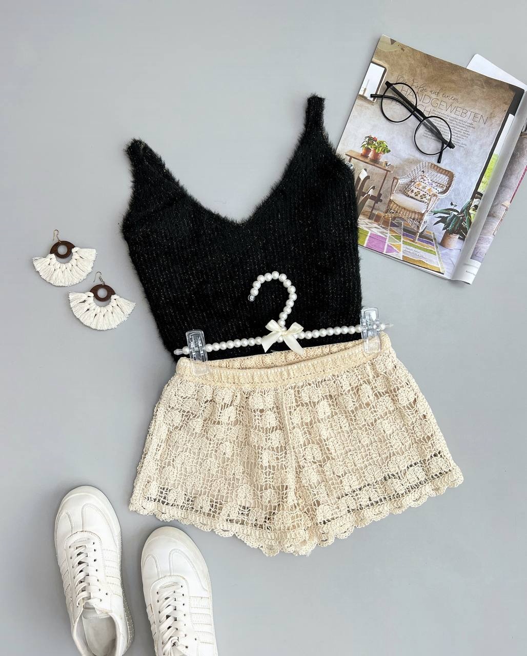 شلوارک قلاب بافی آستردار کد 3410