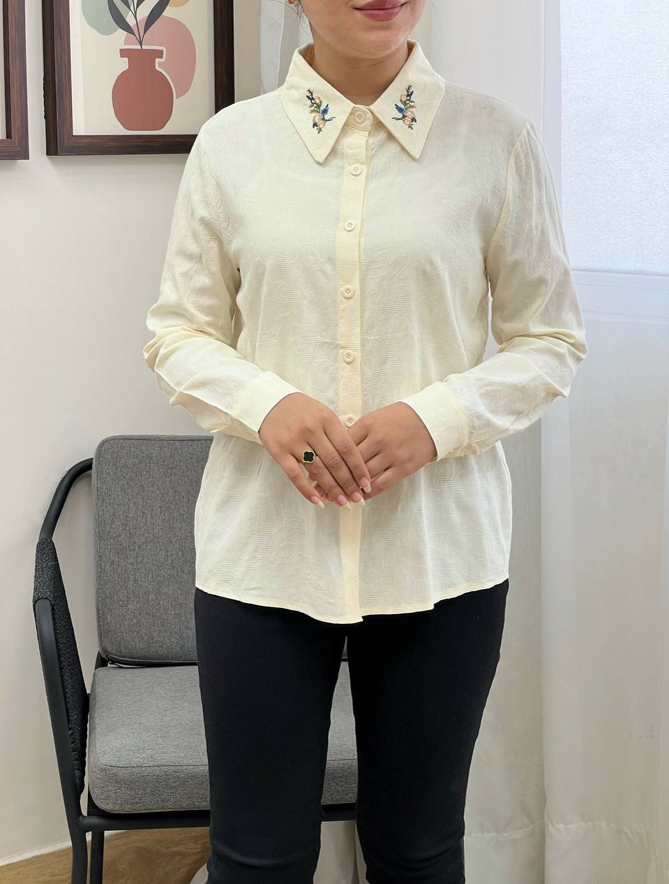 شومیز کتان نخ گل برجسته کد 3411