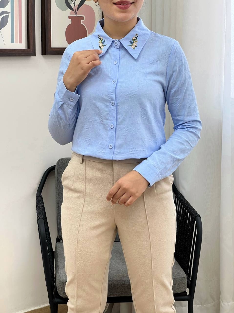 شومیز کتان نخ گل برجسته کد 3411