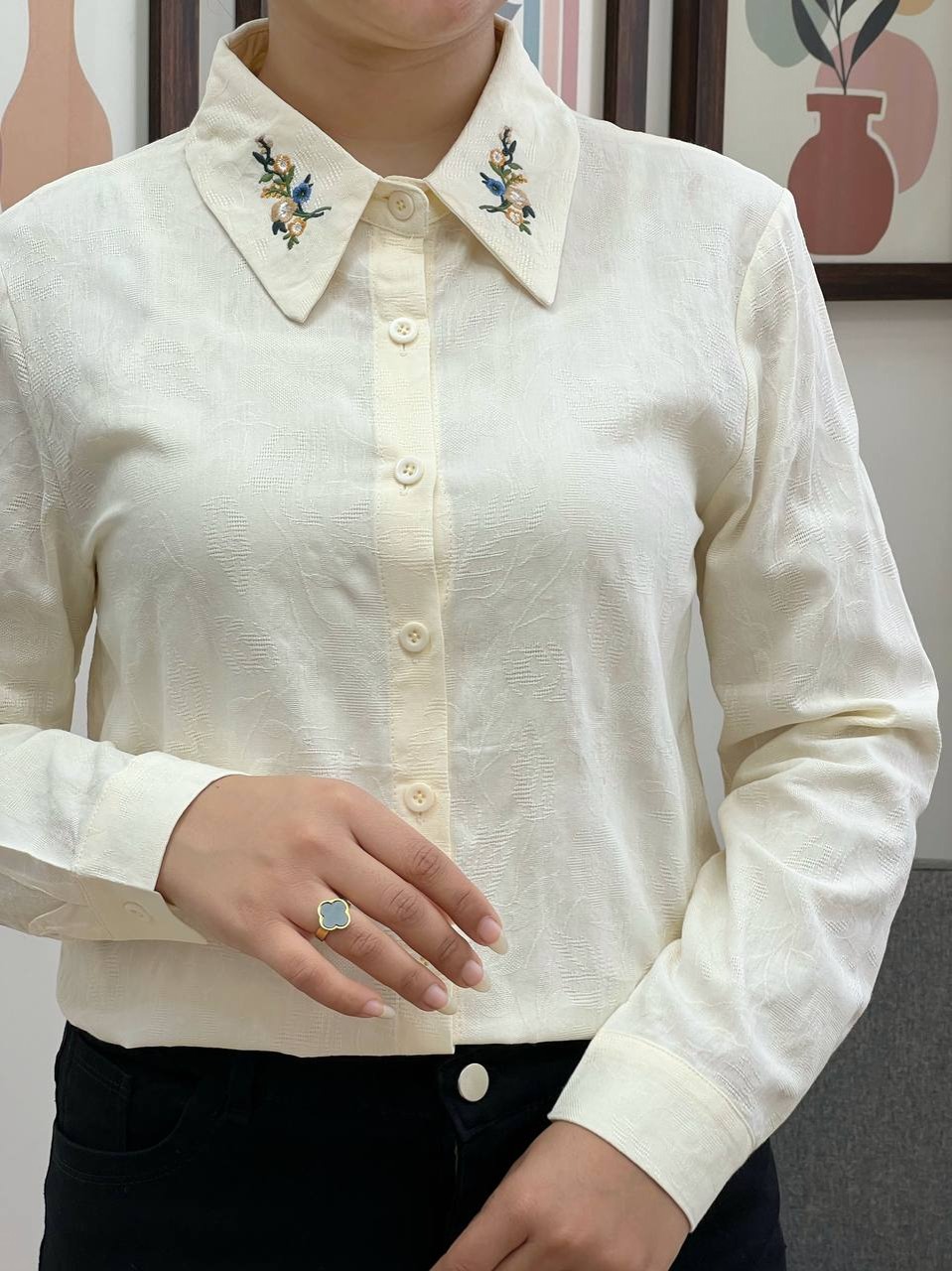 شومیز کتان نخ گل برجسته کد 3411