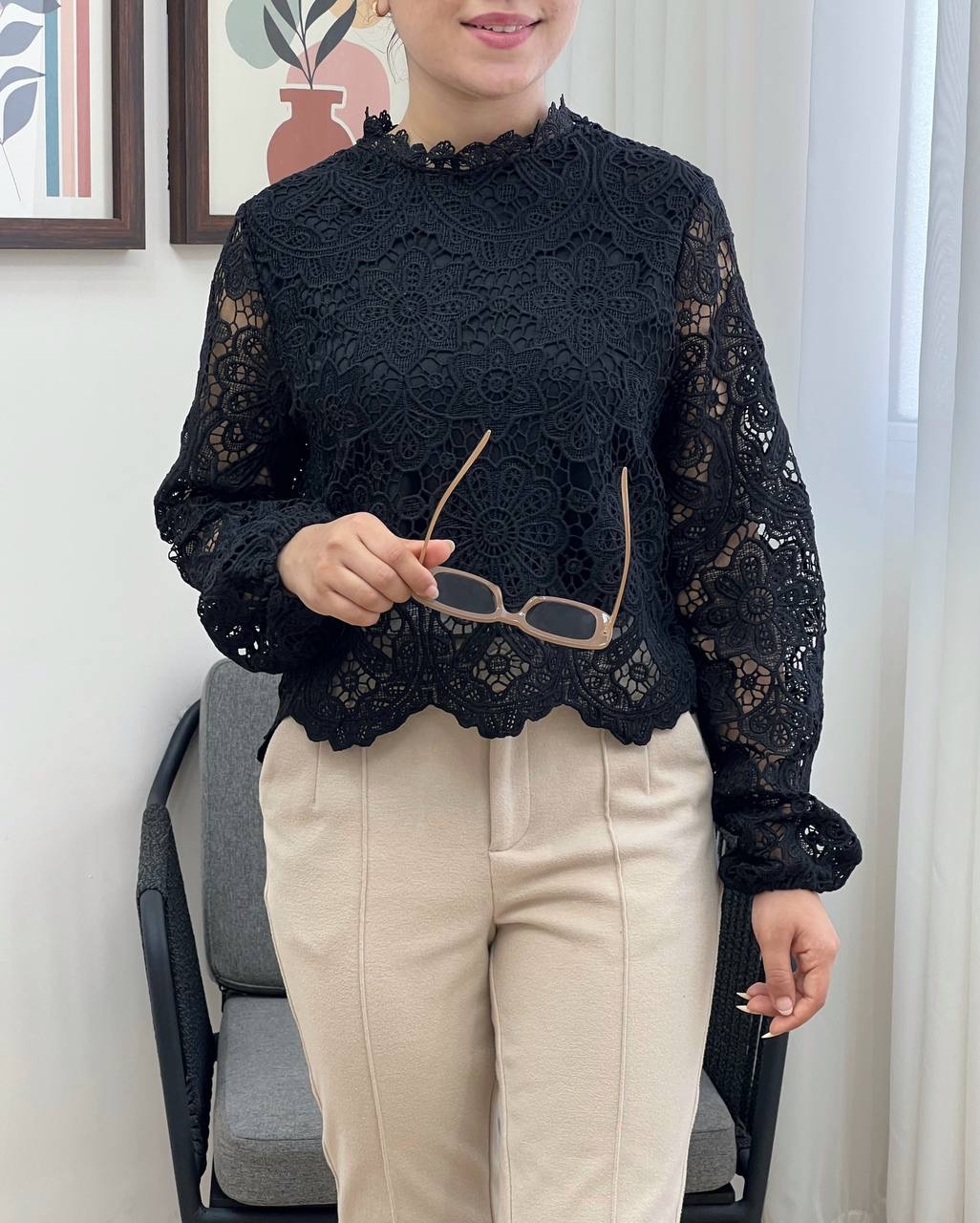 شومیز دانتل آستر دار کد 3412