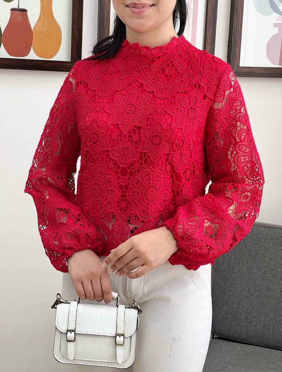 شومیز دانتل آستر دار کد 3412