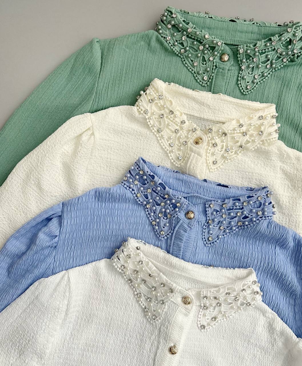 شومیز یقه نگین و مروارید دوزی کد 3416