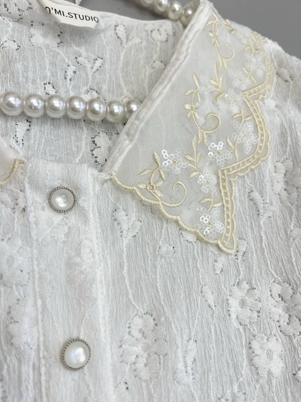 شومیز گل برجسته یقه پولک کد 3417