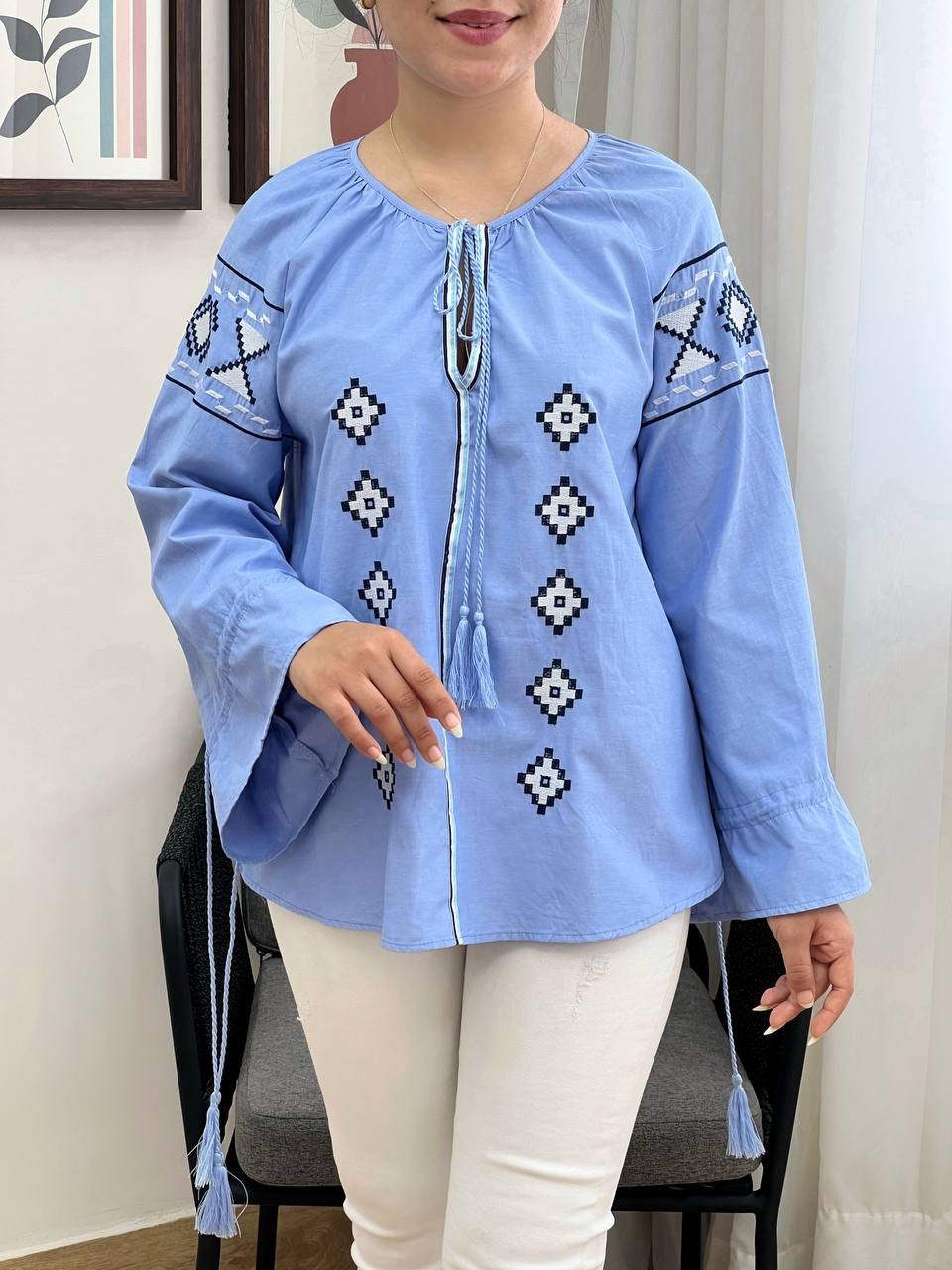 شومیز کتان نخ گلدوزی شده کد 3418