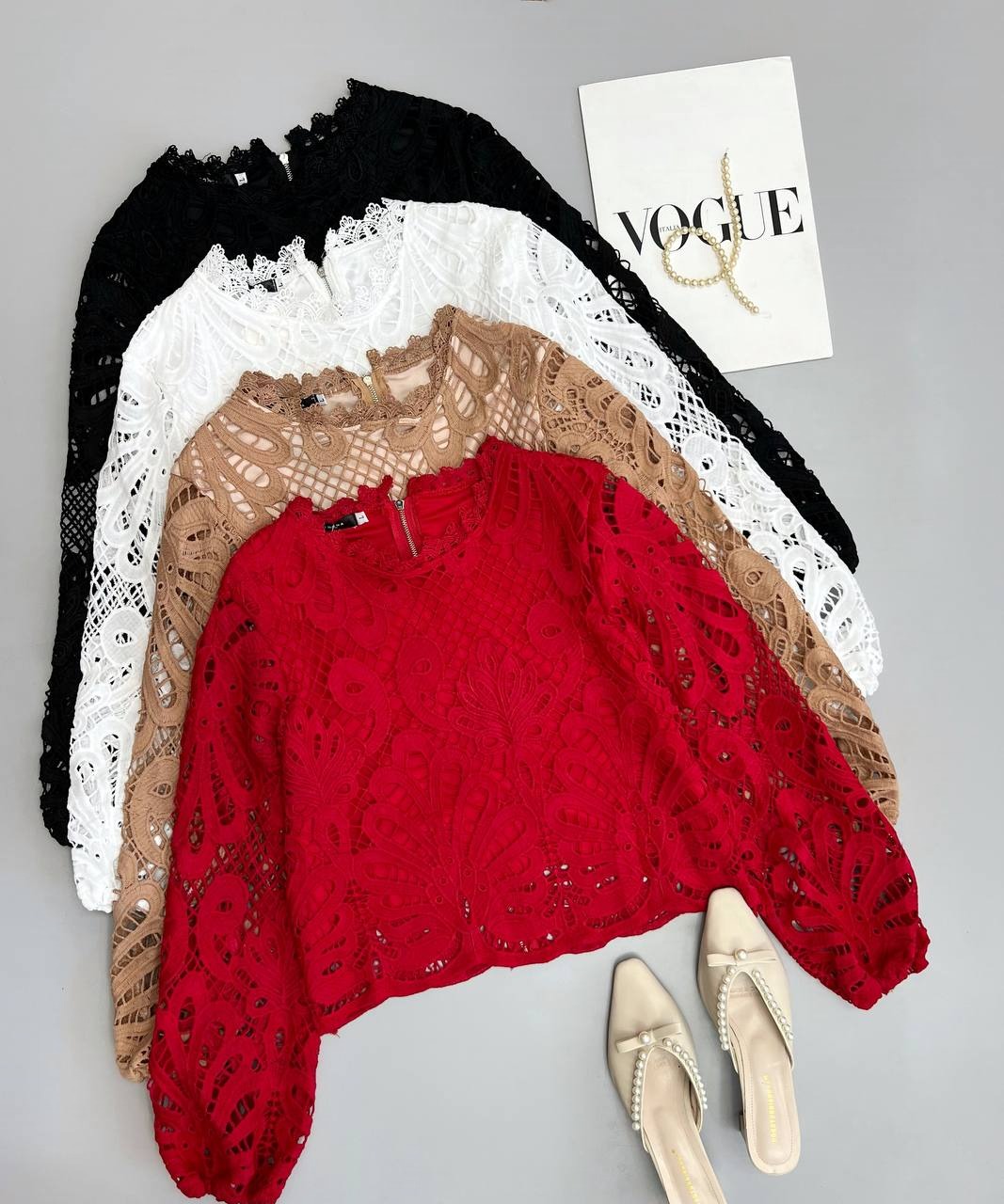 شومیز دانتل آستردار مدل 2 کد 3420