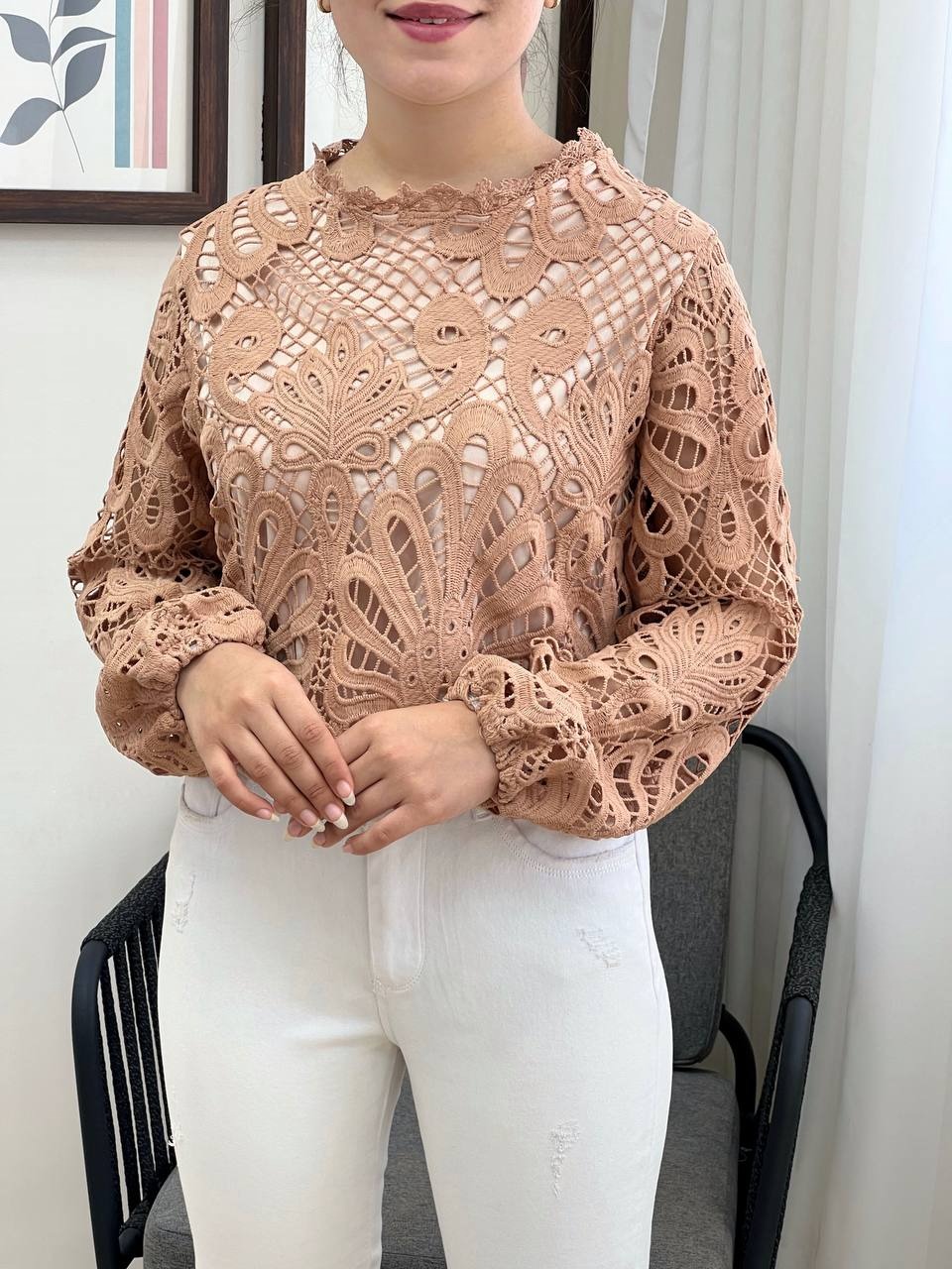 شومیز دانتل آستردار مدل 2 کد 3420