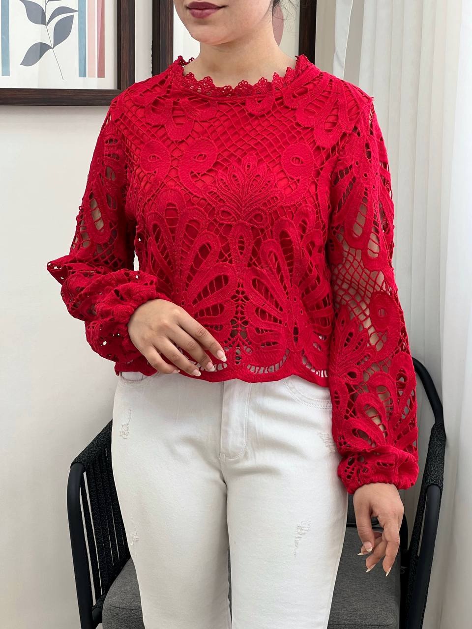 شومیز دانتل آستردار مدل 2 کد 3420