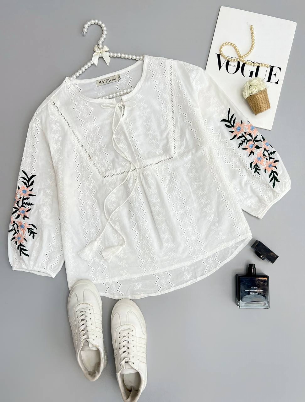 شومیز خامه دوزی آستین گلدوزی کد 3421