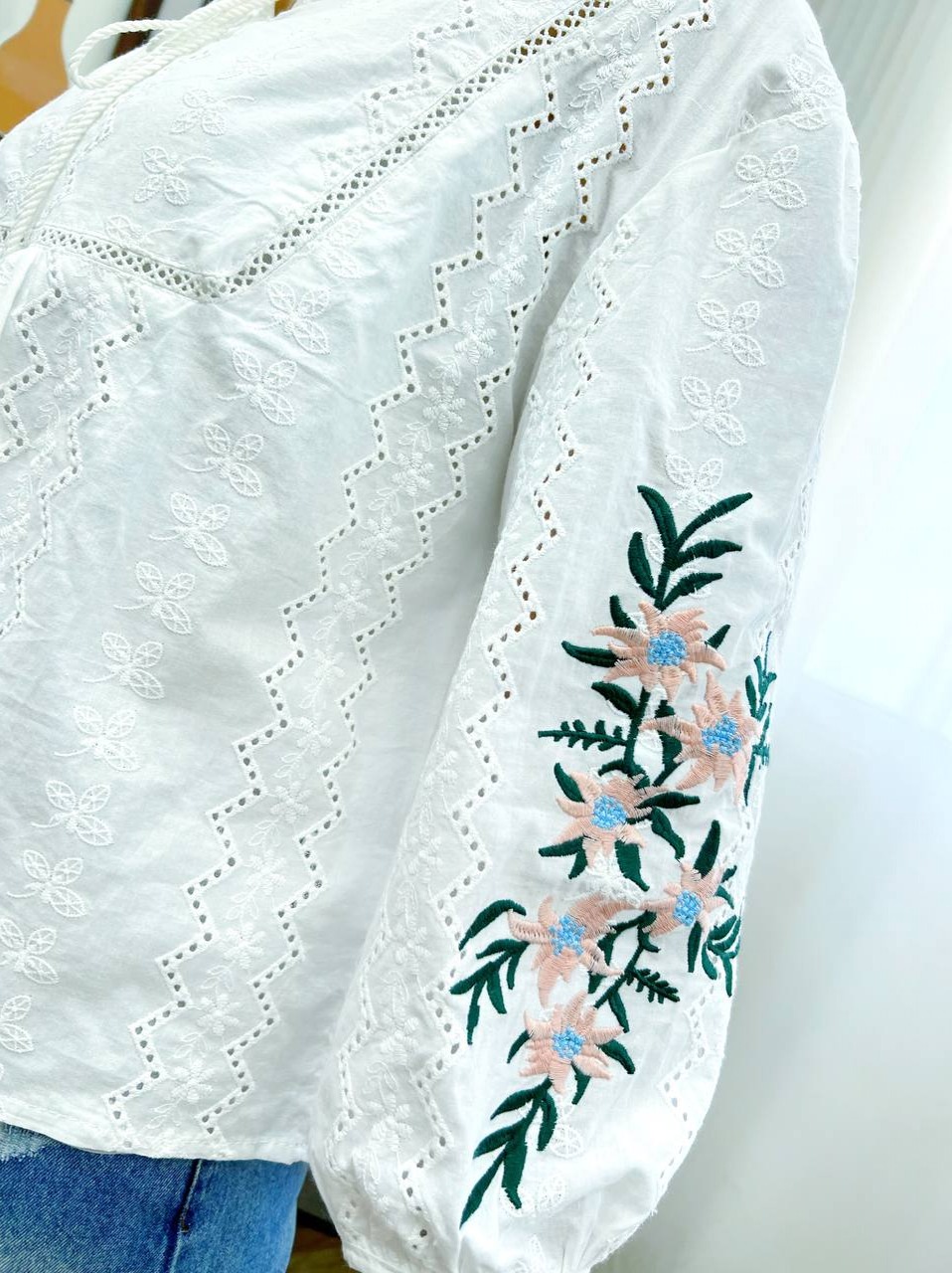 شومیز خامه دوزی آستین گلدوزی کد 3421