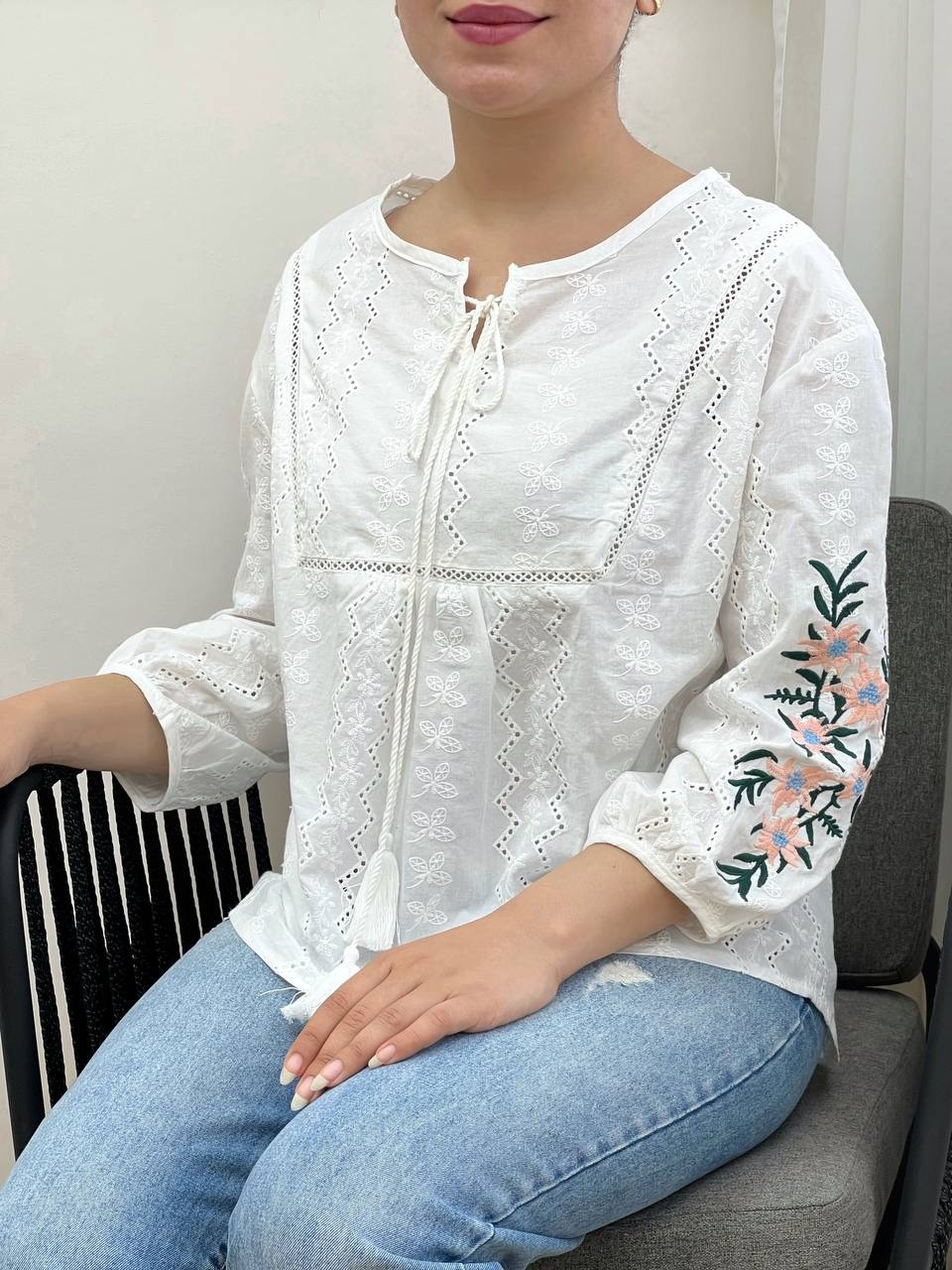 شومیز خامه دوزی آستین گلدوزی کد 3421