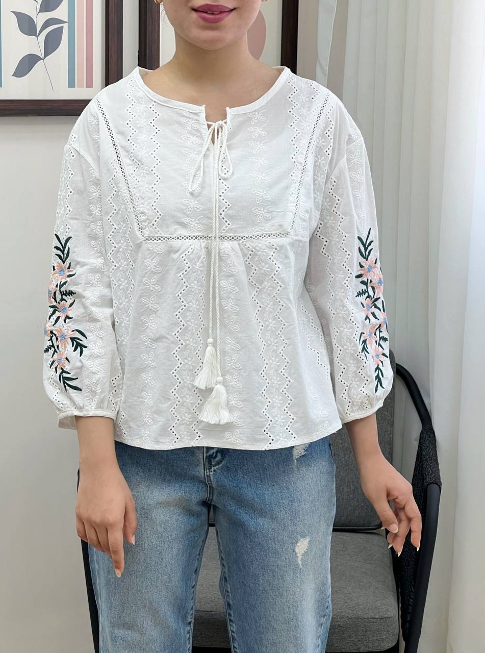 شومیز خامه دوزی آستین گلدوزی کد 3421