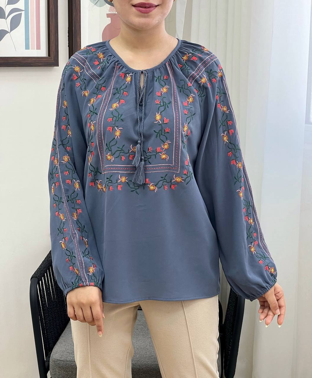 شومیز کرپ تمام گلدوزی مدل 2 کد 3423