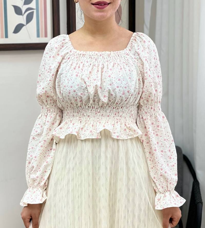 شومیز آستین پف گل ریز مدل 2 کد 3427