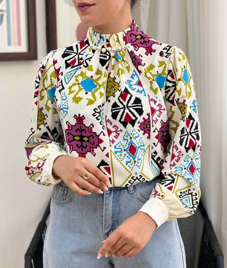 شومیز یقه مروارید سنتی مدل 2 کد 3429