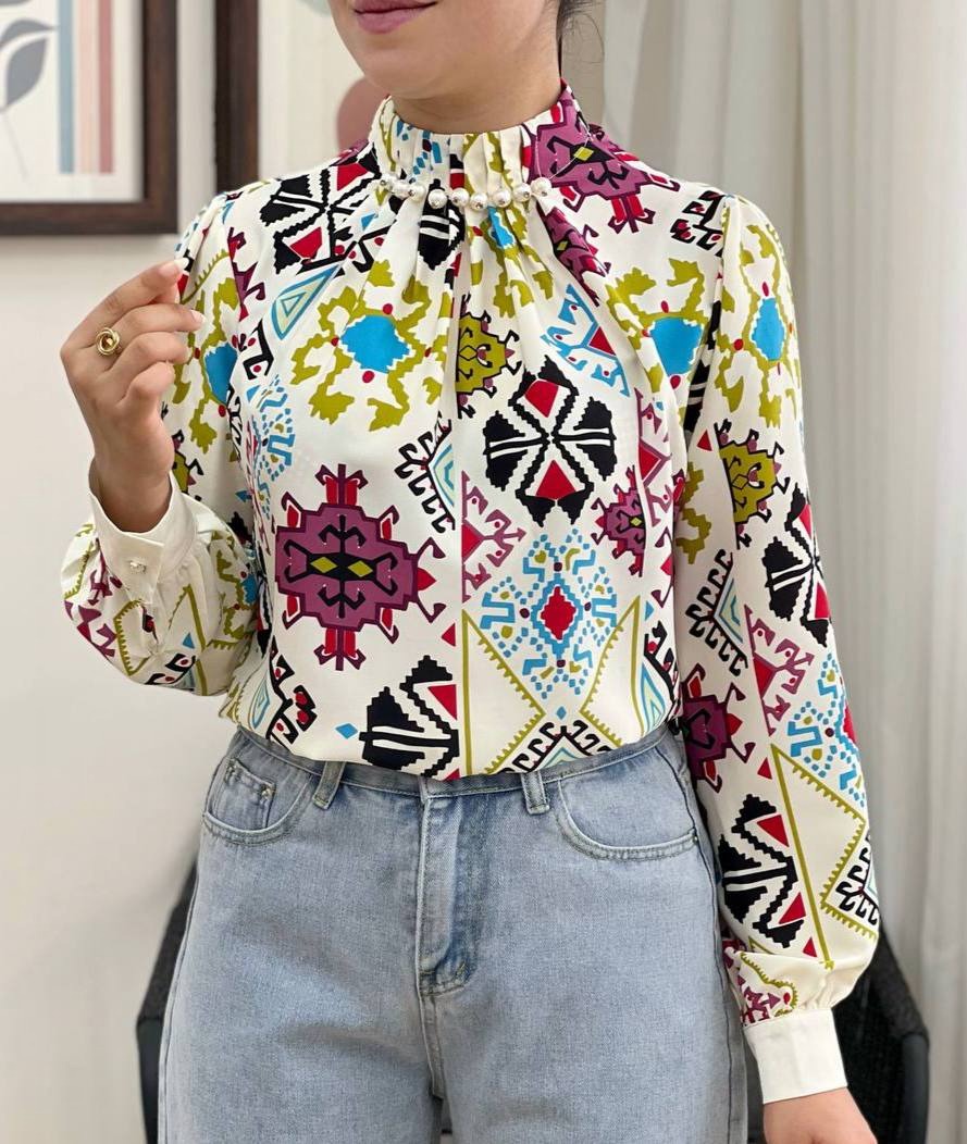 شومیز یقه مروارید سنتی مدل 2 کد 3429