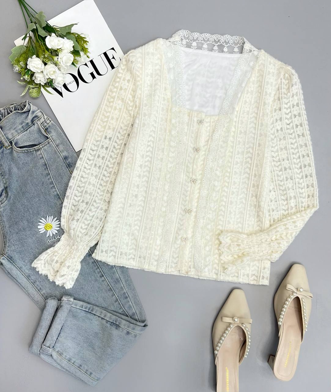 شومیز گیپور جلو دکمه کد 3430