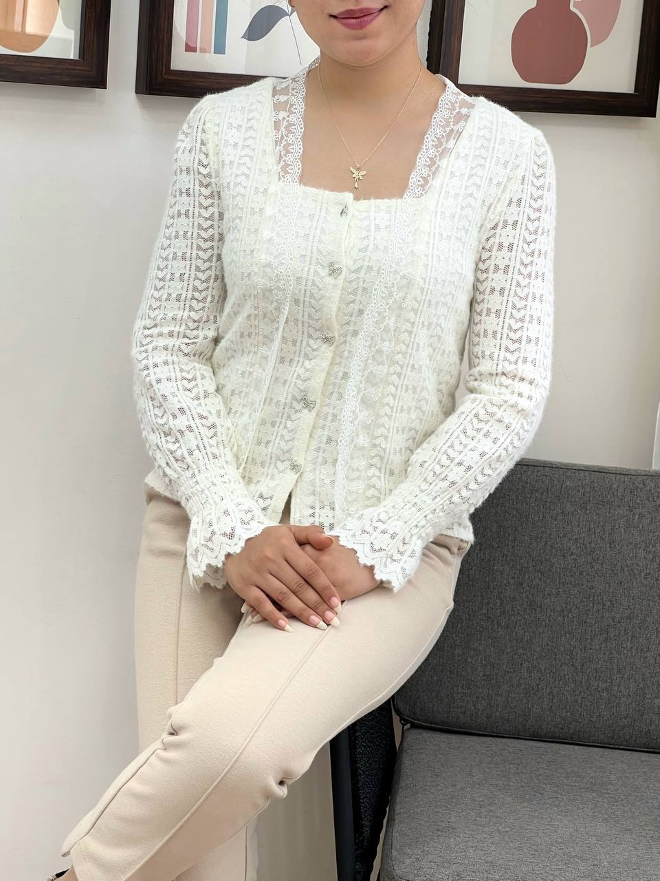 شومیز گیپور جلو دکمه کد 3430