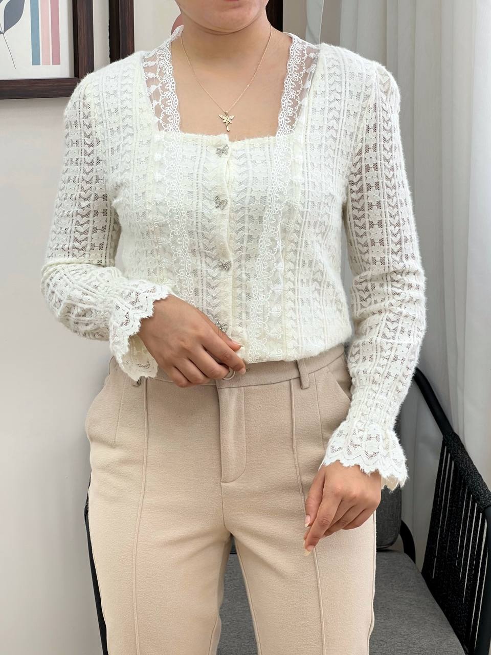 شومیز گیپور جلو دکمه کد 3430