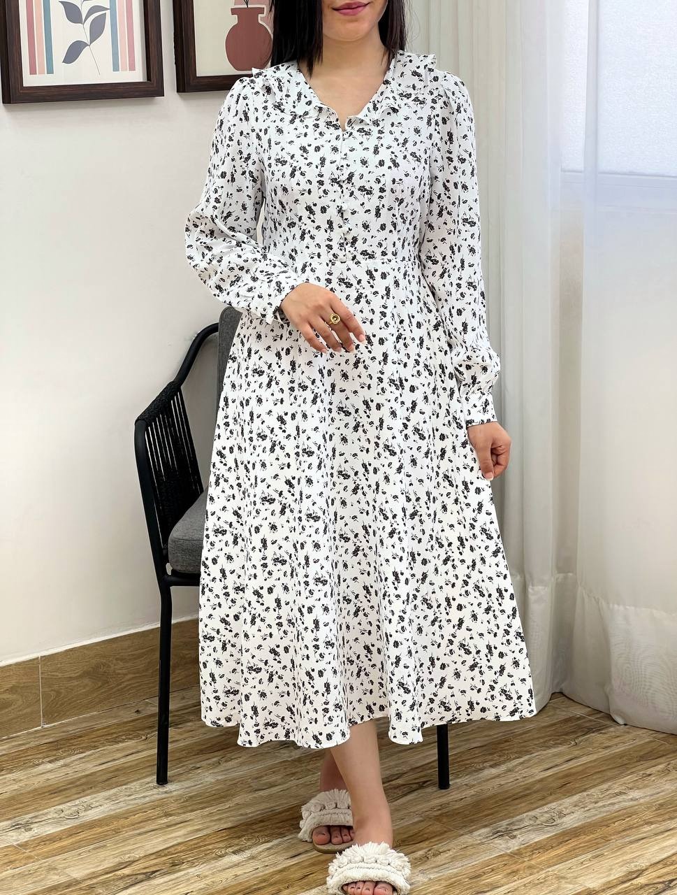 پیراهن گلدار یقه چین کد 3436