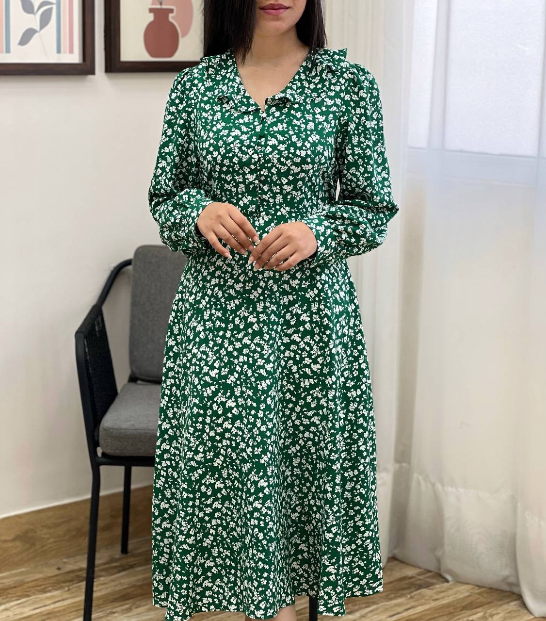 پیراهن گلدار یقه چین کد 3436